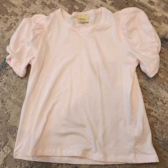 NWT Elie Tahari Pink cotton modal knot puff sleeve top. Size medium - Picture 7 of 14